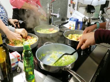 You cook your meal in groups